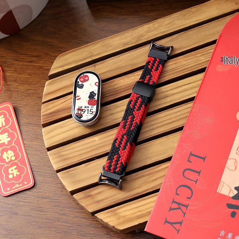 Nyårsröd 2026: Kompatibelt Magnetiskt Silikonläder Metallarmband för Xiaomi Smart Band 10/9/8.