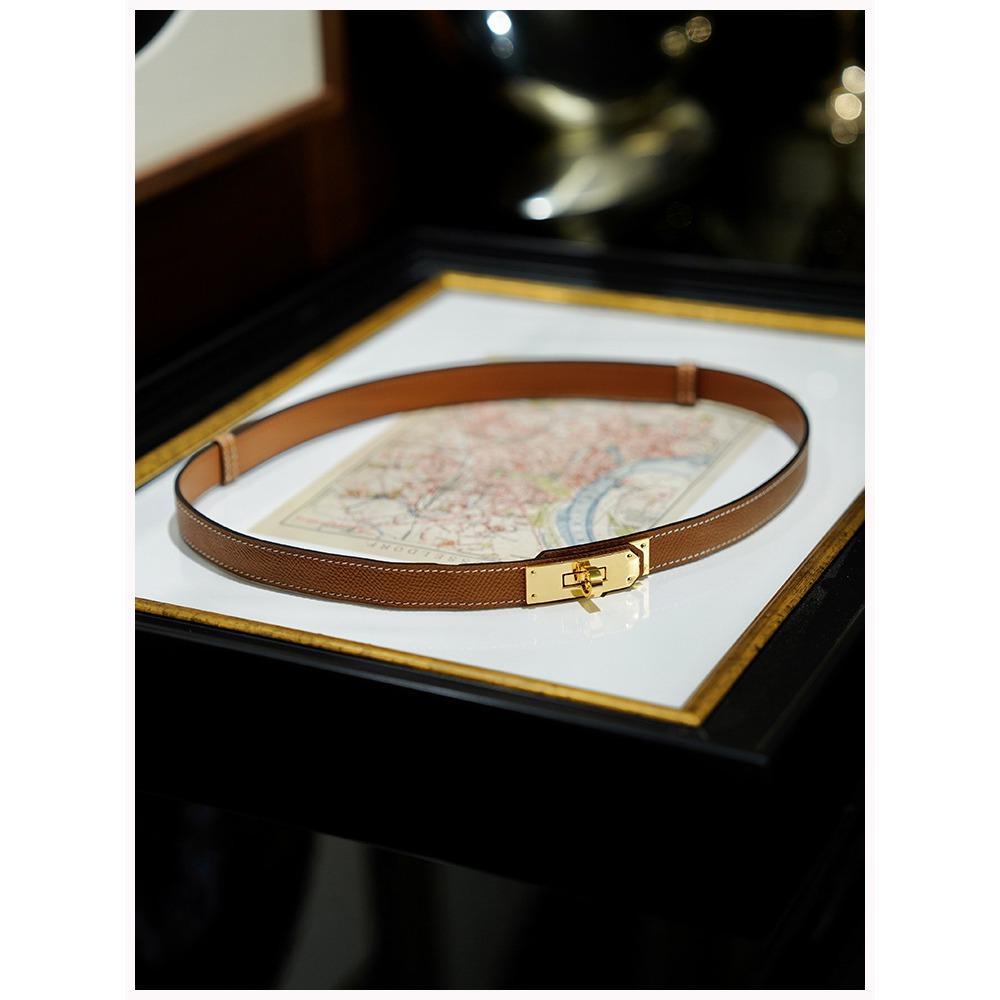 Ekte lær Damebelte i lær Epsom/Swift kalveskinn Dame Justerbart Midjebelte med metallspenne uten hull