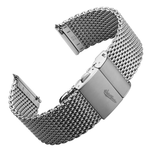 WatchGecko Meliotto Миланская сетка из нержавеющей стали Ремешок для часов - Двойная застежка-бабочка с пружинными штифтами Quick Release - Серебристый - 18 мм