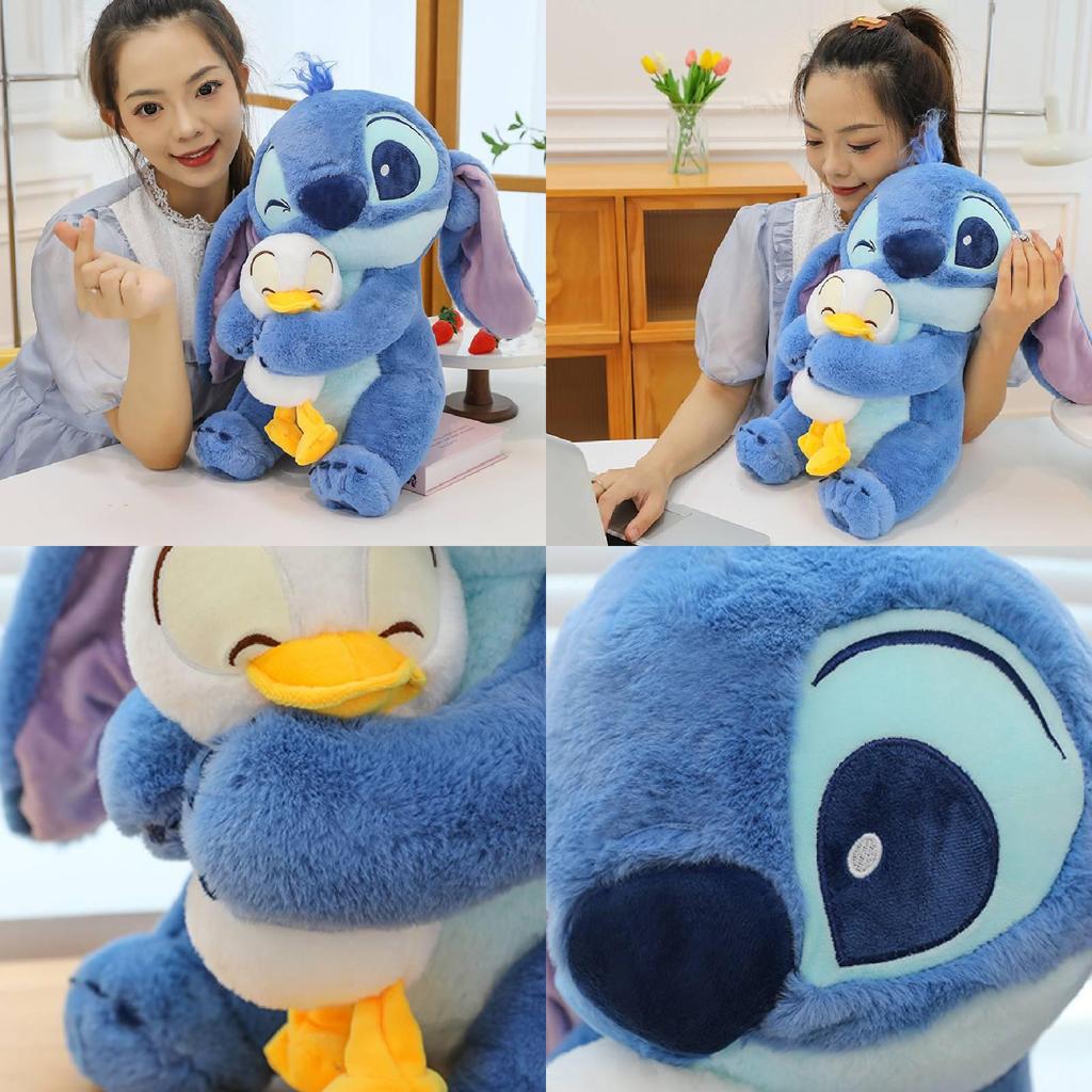 Adorabile Peluche Stitch che Abbraccia un'Anatra Morbido Bambola Ripiena in Cotone PP per Bambini e Fidanzate Regali di Compleanno