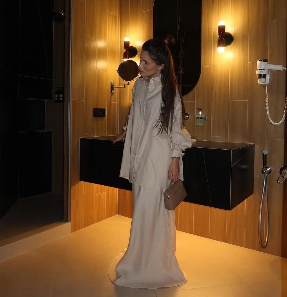 Women's Spring/Summer 2025 Fashion: Turn-Down Collar Loose Shirt & High Waist Midi Skirt Set