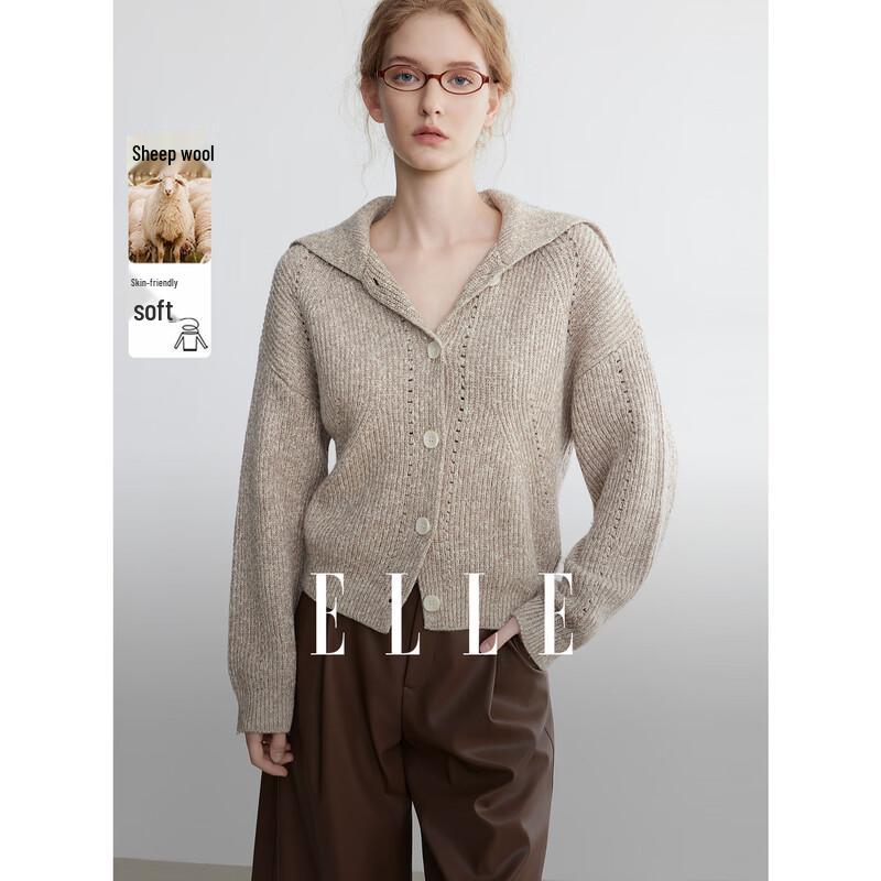 ELLE Women s French Merino Wool Lapel Cardigan M