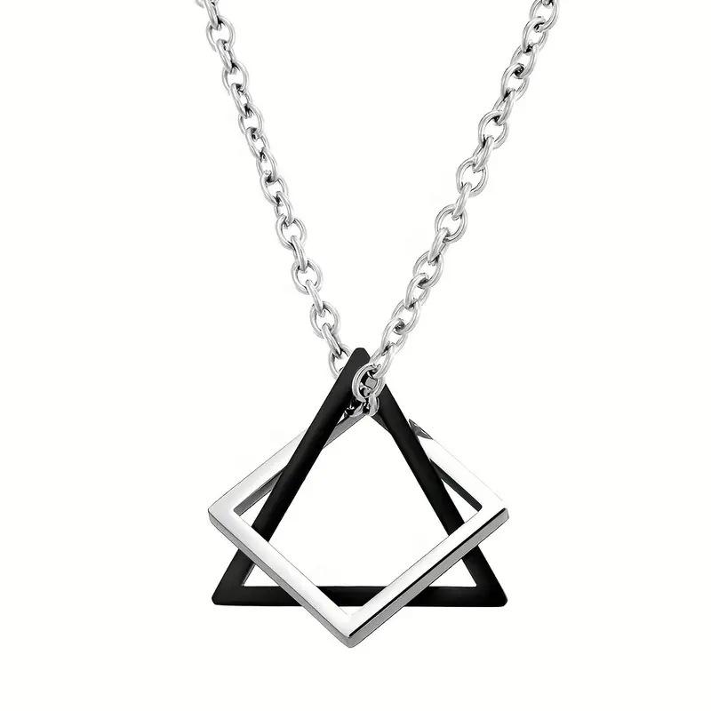 Geometric Triangle Square Combination Titanium Steel Hip-Hop Necklace Men'S Trendy Handsome Soil Cool Simple Pendant Accessories