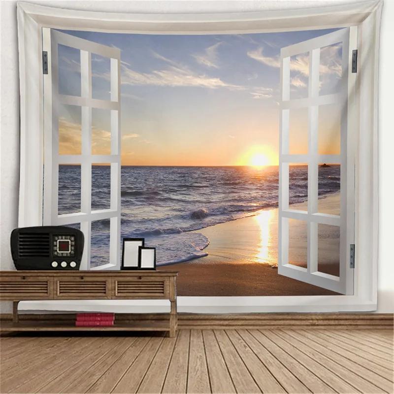 Window View Tapestry Wall Hanging Bedroom & Living Room Wall Decor Backdrop Tree Hollow Stove Hanging Large Tapestry
