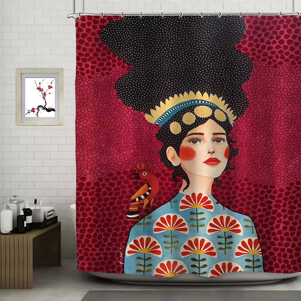 Abstract Girl Hair Flower Bird 1PC Printed Shower Curtain Waterproof Washable With 12 Hooks Bathroom Shower Home Use