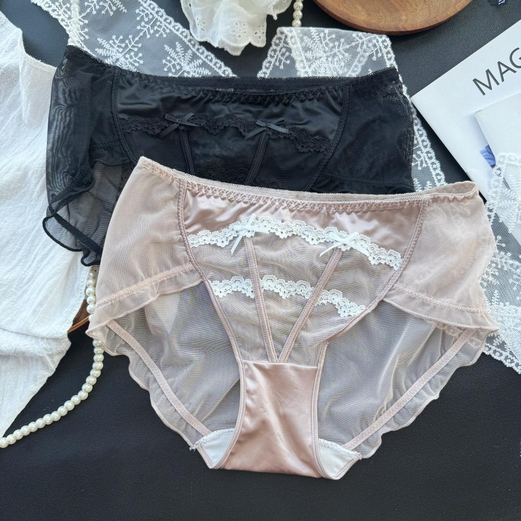 Ladies Summer Sexy Beautiful Palace Style Mesh Satin Ice Silk Briefs