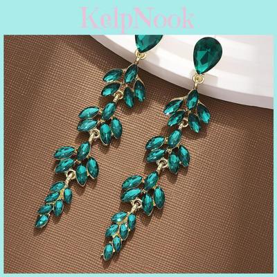 Modische vergoldete Blatt-Hängeohrringe für Damen mit Kristallen, eleganter Party-Schmuck