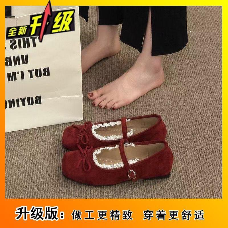 Skirt single shoes square head ballet shoes new spring French fairy bow Mary Jane shoes