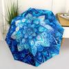 Blue Mandala Art Print: Circular Design,Abstract Flower PatternUmbrella with Cute Design,Portable 3-Fold Compact Umbrella for Men&Women,Vale