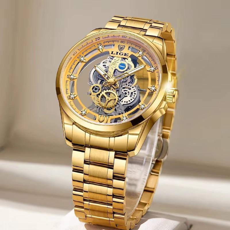 Men Watch Skeleton Quartz Wristwatch Gold Skeleton Retro Man Watch Top Brand Luxury Clock Mens Watches
