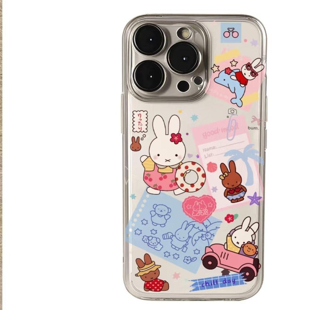 Miffy Black Skin Rabbit Cartoon Case for Apple iPhone 13 Pro, 14, 15, 16, 17 Pro Max XS - Transparent and Cute