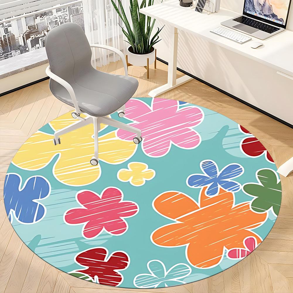 1pc Floral Pattern Office Round Rug, Non-slip, Soft and Durable Office Rug for Interior Decoration, Perfect for Office, Beautiful Decoration Yy2603230