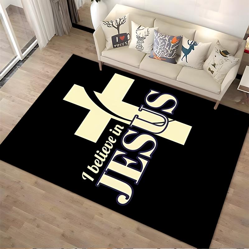 "I Believe In Jesus Cross Design Rug, Non-slip Rug Suitable for Living Room and Bedroom Sofas."
