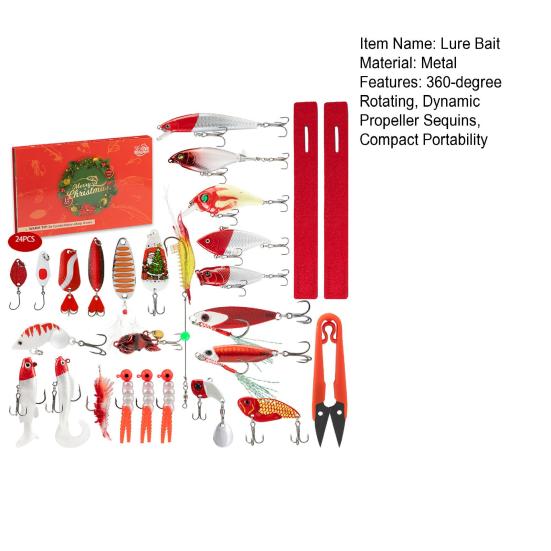 24Pcs/Set Fishing Advent Calendar Christmas Countdown 24 Days Set 360 Degree Rotating Fish Lure Outdoor Fishing Gear