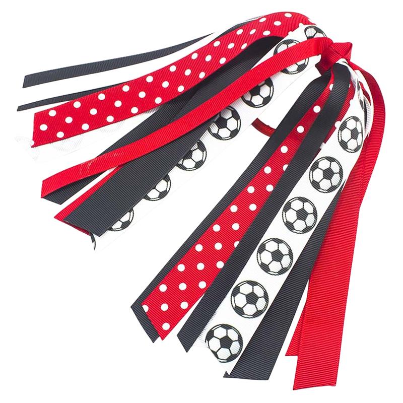 Soccer Ponytail Holders for Women Red Black Glitter Hair Ribbons Streamer Soccer Elastic Hair Ties Band Scrunchies Game Day