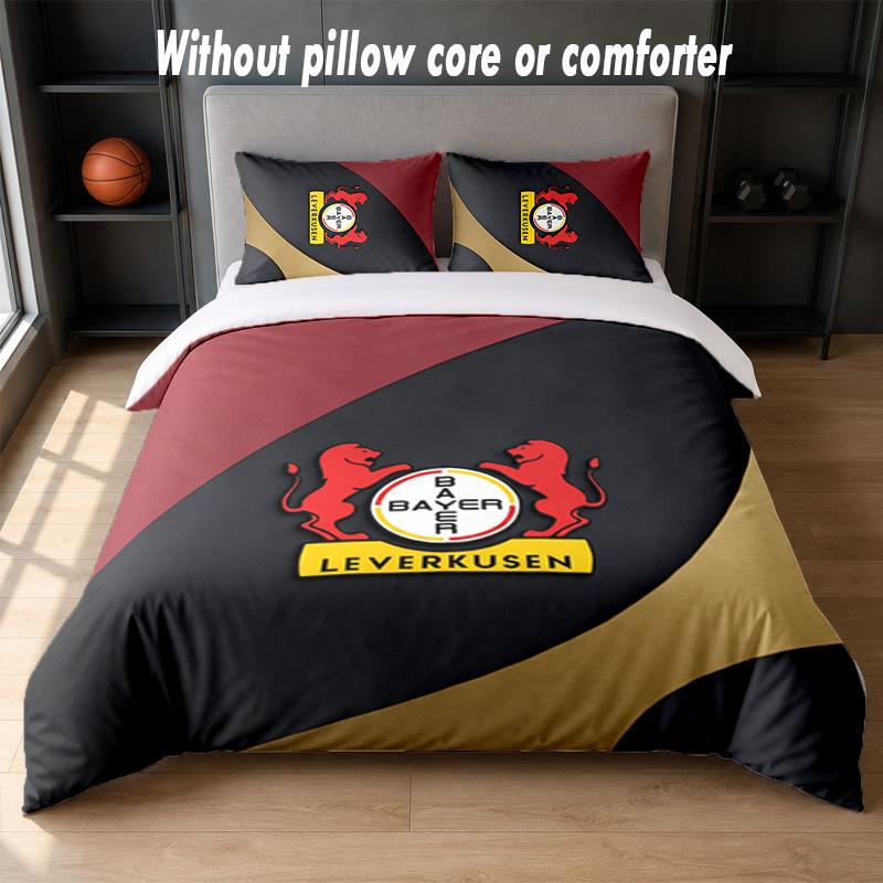Bayer Leverkusen Football Design Bed Bedding Set 1 Duvet Cover + 2 Pillowcases Soft Breathable Household Bed Linens