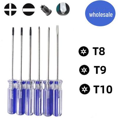 Blau gestreifter Schraubendreher-Satz: T8, T9, T10 Kreuzschlitz, Schlitz, Y-Form, Dreieck mit magnetischer Spitze