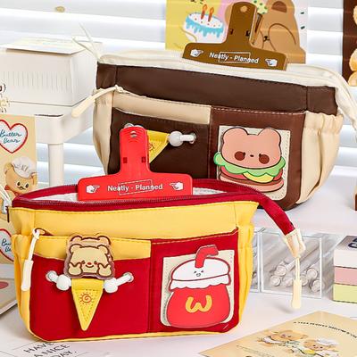 Cartoon Bär Retro Burger Farbblock Federmäppchen Multifunktional Niedlich Hohe Schönheit Große Kapazität Schreibwarenbox Federmäppchen