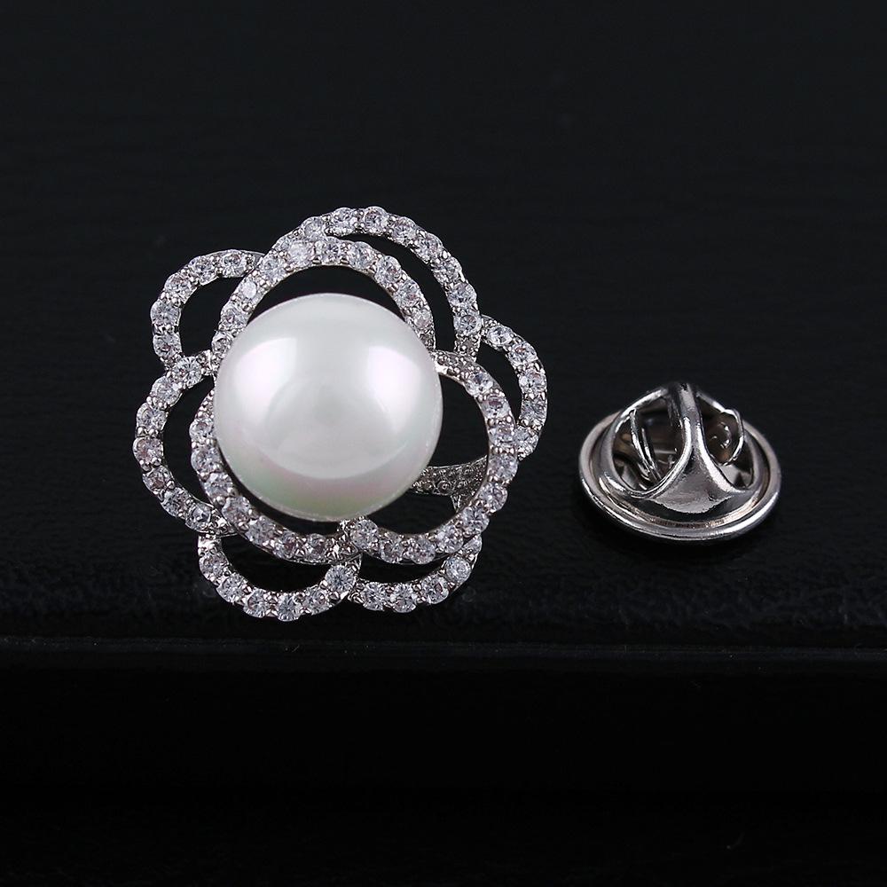 Elegant Rose Brooch with Zircon and Pearl for Women