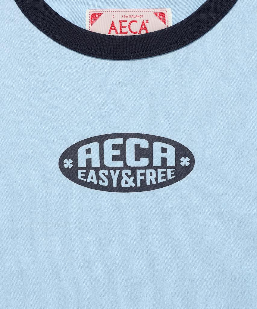 AECA (Woman) Aeca Oval Emblem Graphic Ringer Half Sleeve Tee-Sky Blue