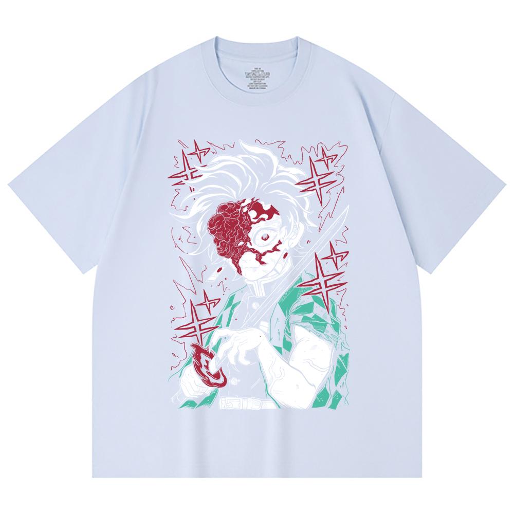 230 Gsm 100% Cotton Demon Slayer V42 Demon Tanjiro Print Unisex Heavy Cotton T Shirt