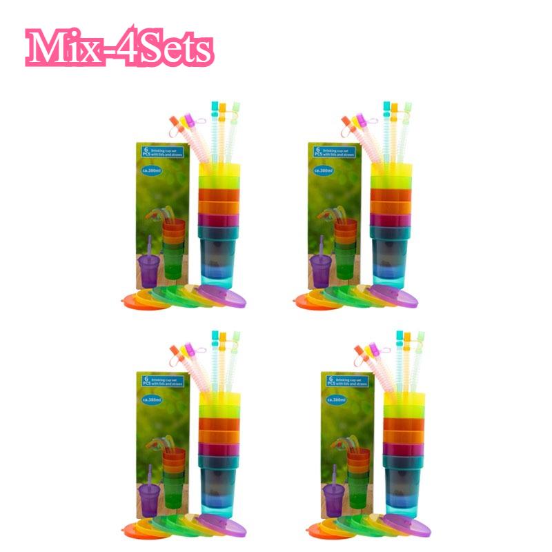 Colorful Neon Sipper Cups with Lids and Straws Spill Proof Plastic Party Drinkware for Kids School Events Birthday Celebrations