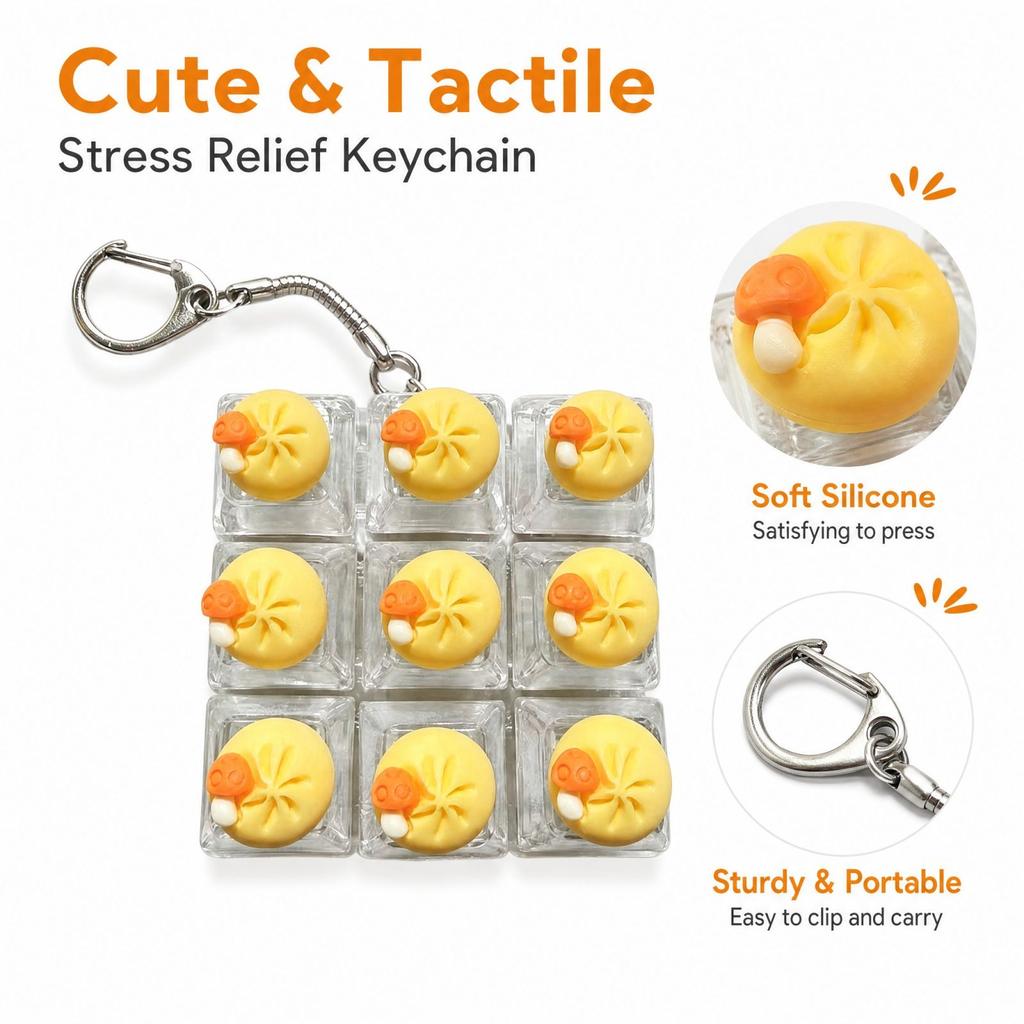 Steamed Soup Dumpling Toy Keychain, Backpack Charm, Toy with Light