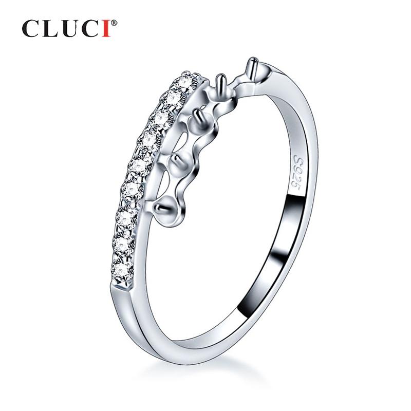 

CLUCI Classic Silver 925 Women Pearl Ring Mounting Classic Ring Jewelry for Wedding Sterling Silver Simple Ring Jewelry SR1088SB 6