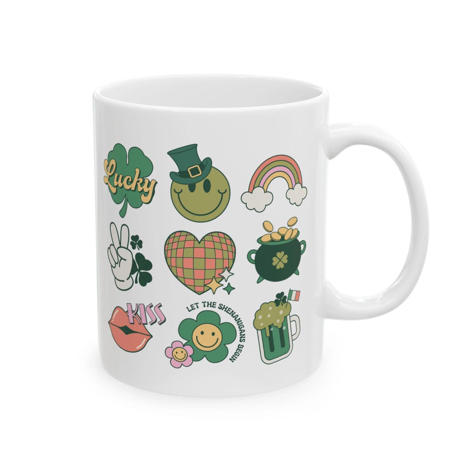 St Patricks Day Retro Lucky Icons Mug Irish Shamrock Coffee Cup S