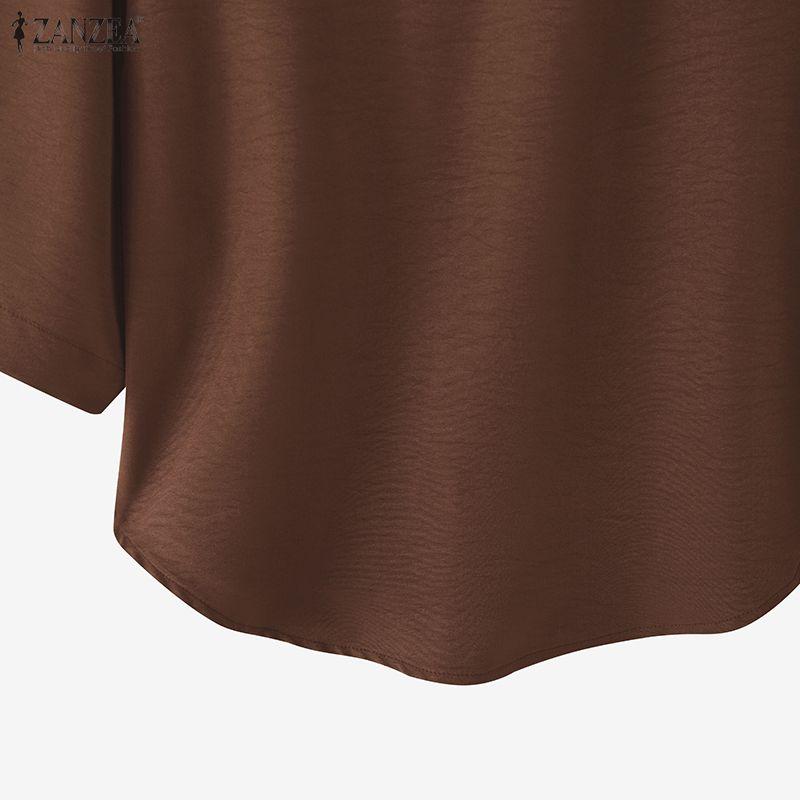 ZANZEA Damska swobodna bluzka z kołnierzykiem w dół, letnia, luźna, z krótkim rękawem