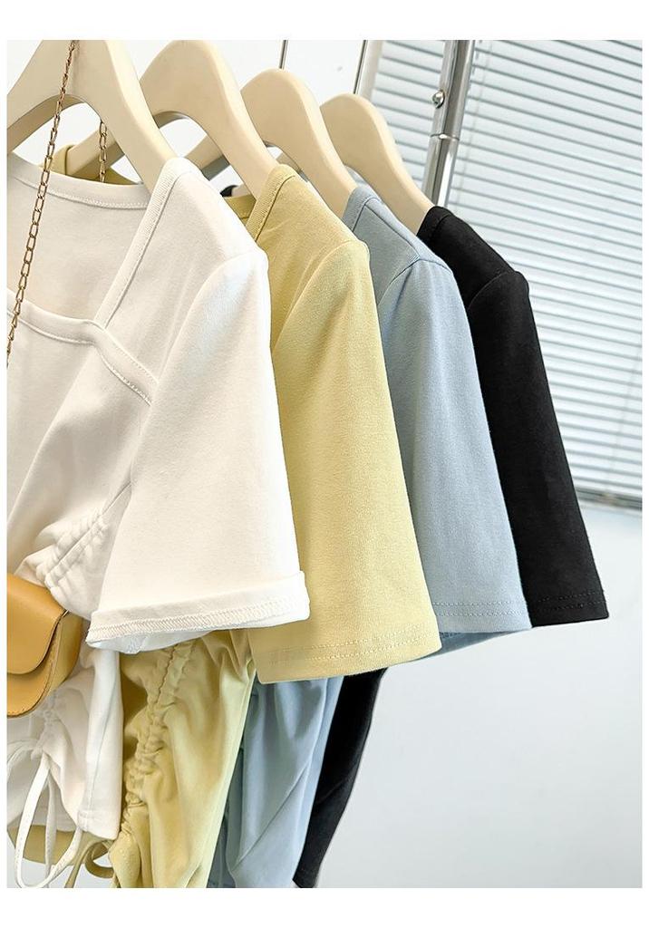 Women's Summer Pleated Slim-Fit Short Sleeve T-shirt