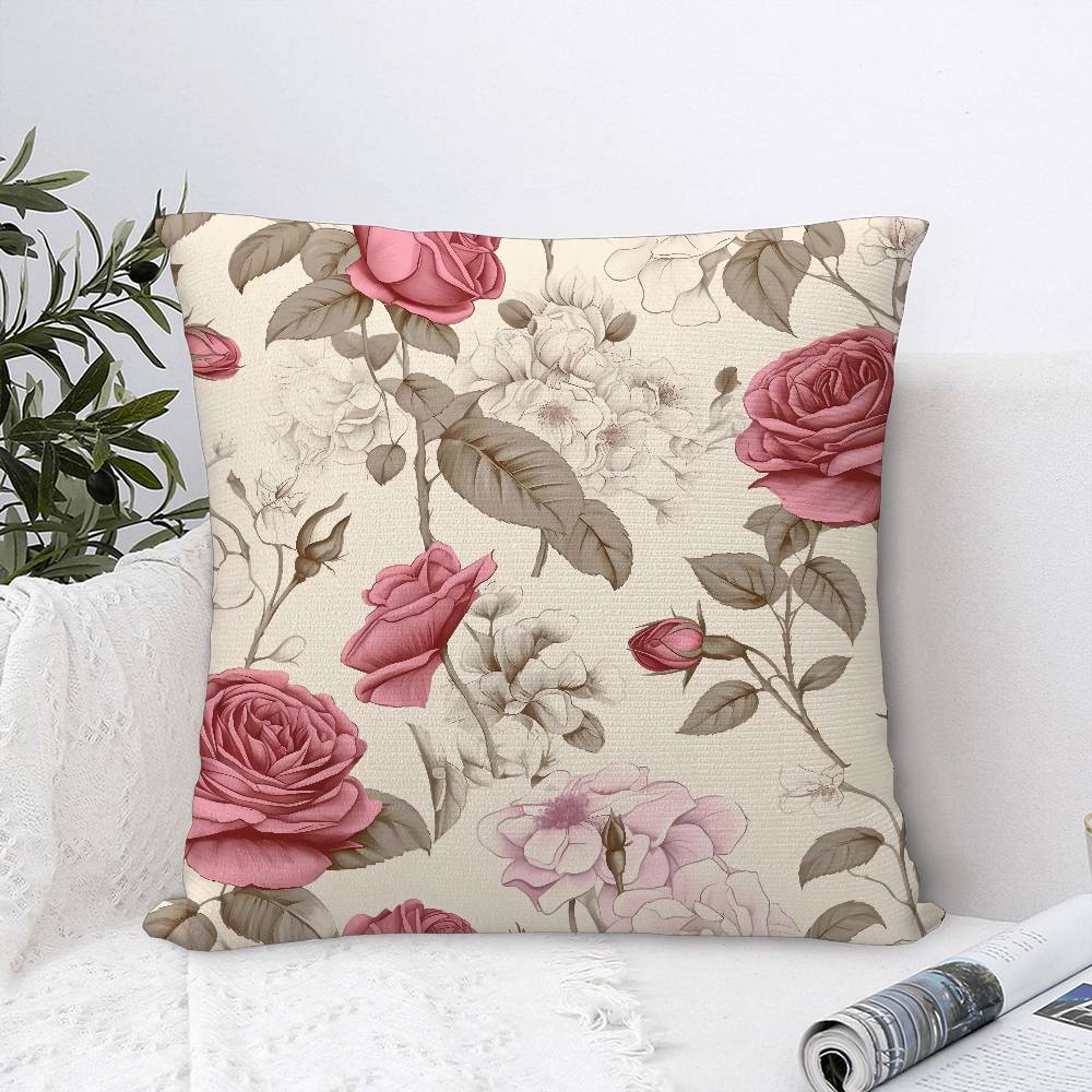 Floral Rose Pattern Pillow Case Sofa Decorative Home Double-sided Print Plush Square Throw Pillow Covers Cushion Decor Cover