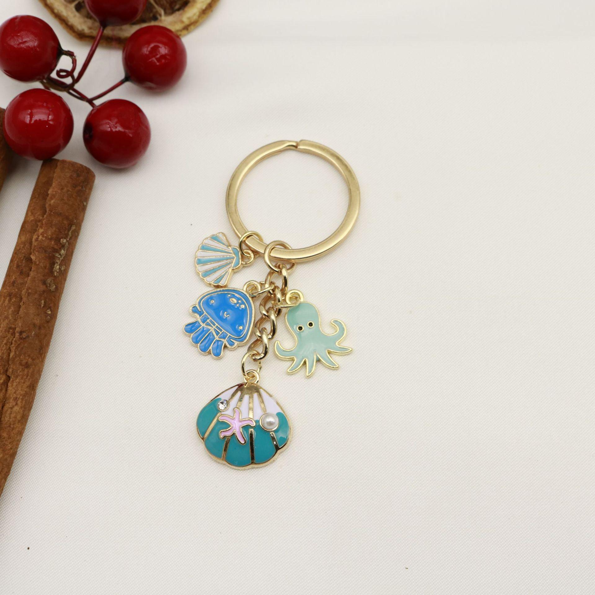 Ocean Charm Keychain: Starfish, Shell, Dolphin, Turtle, and Mermaid Tail Pendant