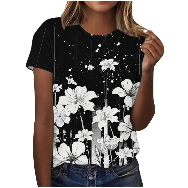 3D Růže Sedmikráska Potisk Dámská Trička Letní Móda Květinová Grafika Krátký Rukáv Top Nadměrná Dámská Trička Ležérní Dívčí Trička