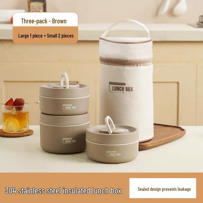 Double-Layer Insulated Stainless Steel Lunch Box - Round Bento for Students & Office Workers