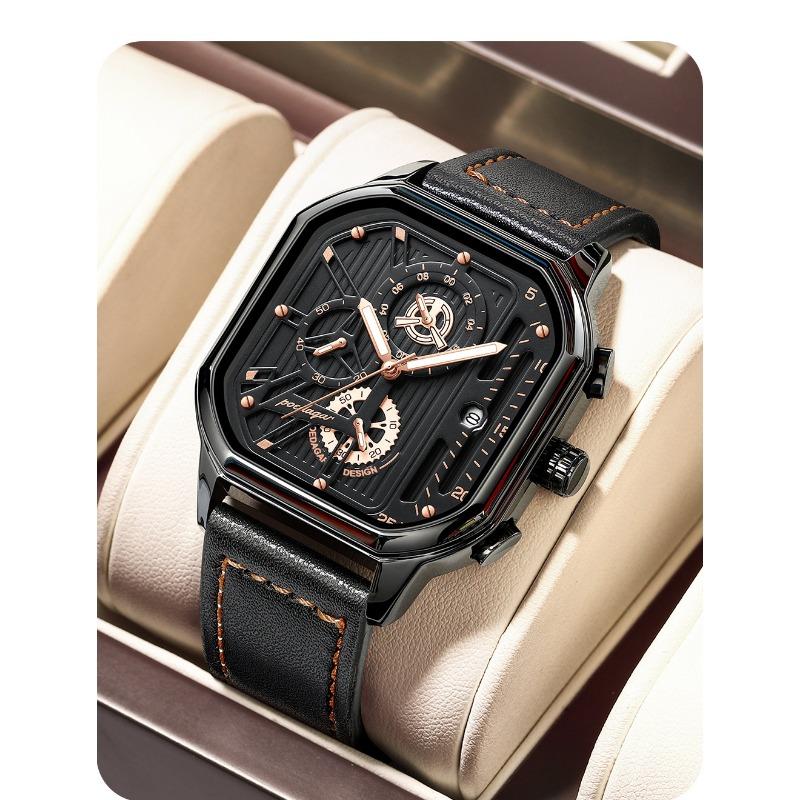 POEDAGAR Luxury Casual Men's Watch Fashion Sports Chronograph Leather Watches Waterproof Luminous Military Wristwatch Gift