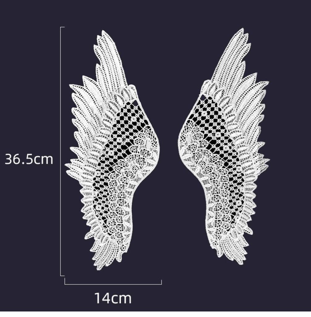 1 Paar Schwarz Weiß Stickerei Flügel Für Kleidung Kleid Dekoration Aufnäher 14*36.5CM