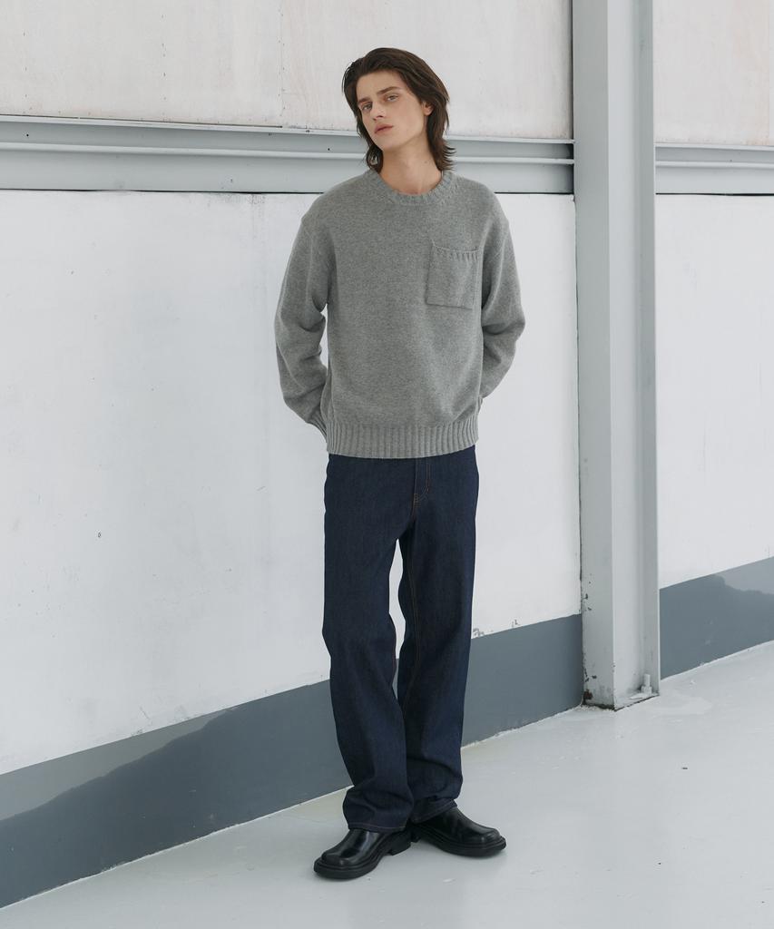 KNITTED Cashmere Wool Pocket Round Knit Grey