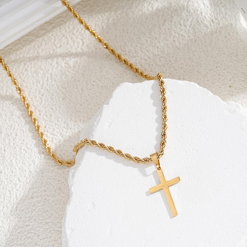 New Stainless Steel Cross Pendant Necklace for Men Women Minimalist Gold Color Jewelry Male Female Necklaces Chokers Gifts