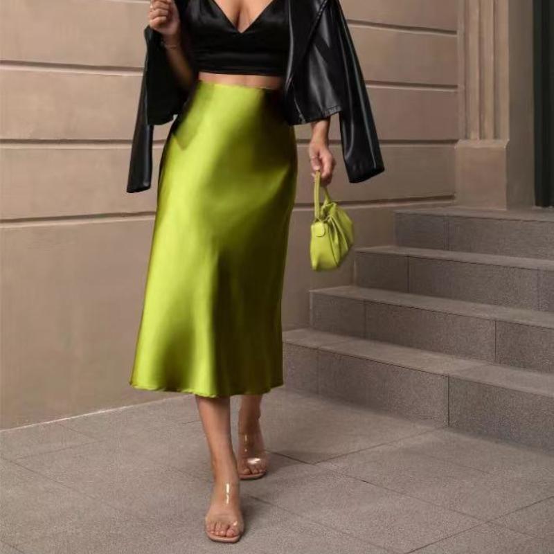 Solid Casual Loose Fishtail Skirt Women Fashion Elegant Slim Fit Satin Loose Skirts for Women Spring and Summer A Line High Waist Woman Skirt 26441
