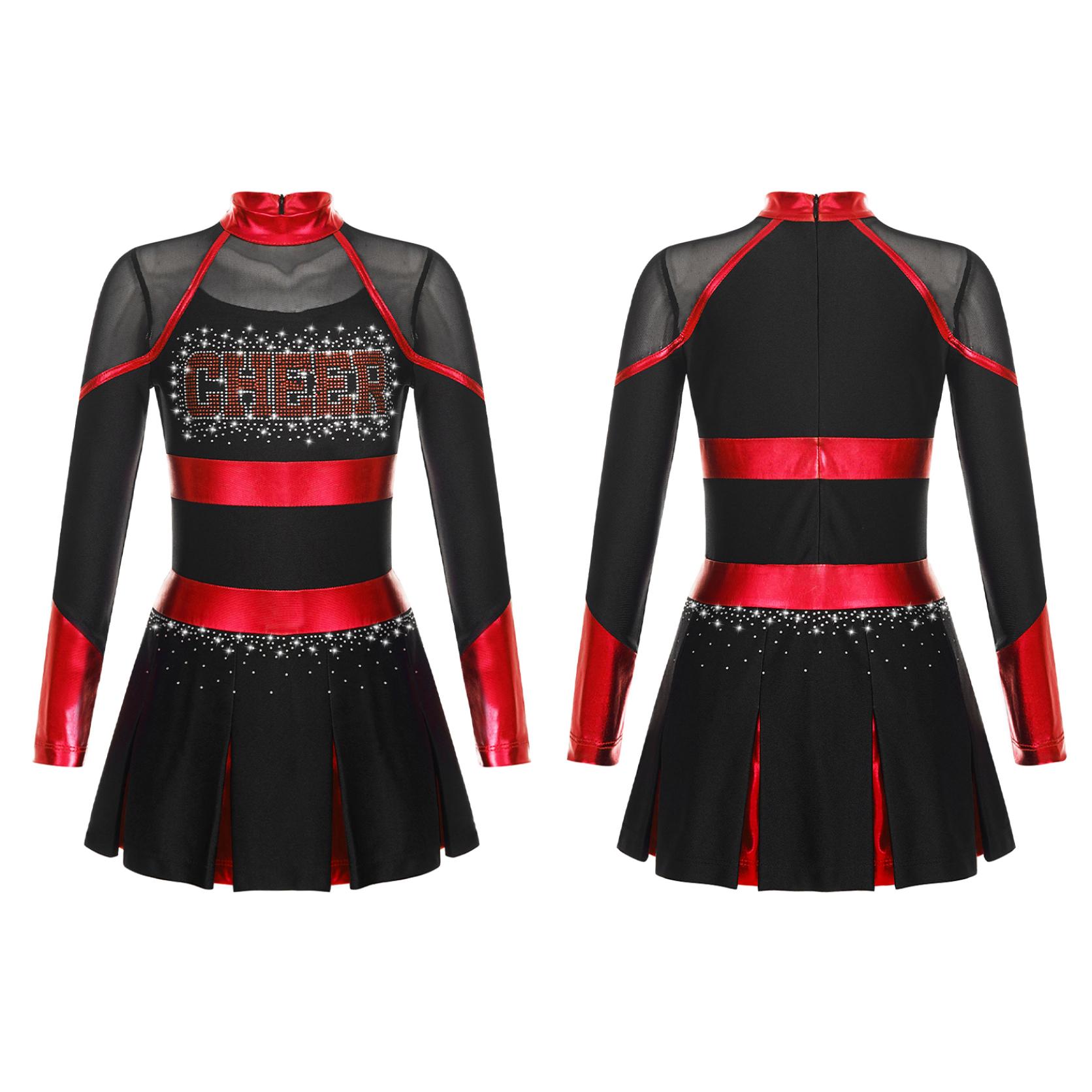 Yunduantong-electronic Meisjes Cheerleading Uniform Dansjurk met lange mouwen Carnaval Dancewear Cheerleading Dansjurk voor kinderen 5-6 Years zwart/rood