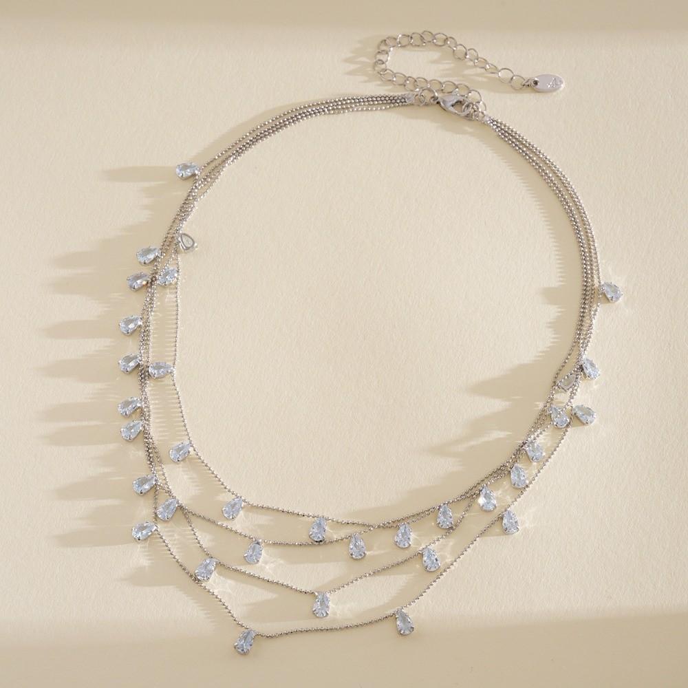 Light Luxury Crystal Tassel Necklace Multi Layer Rhinestone Jewelry Party