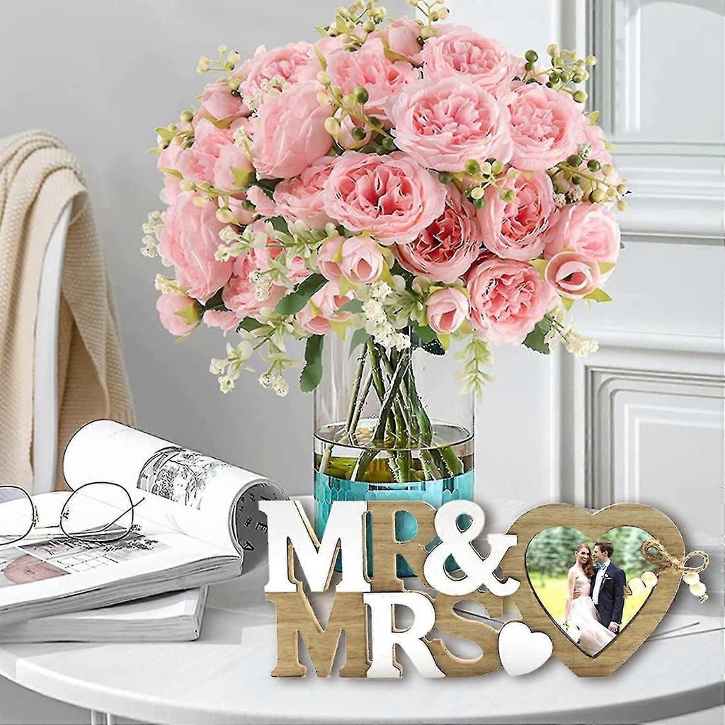 Heart Mr & Mrs Photo Frame Picture Holder Stand Table Topper For Wedding Party Engagement Decoration Ornament Accessory