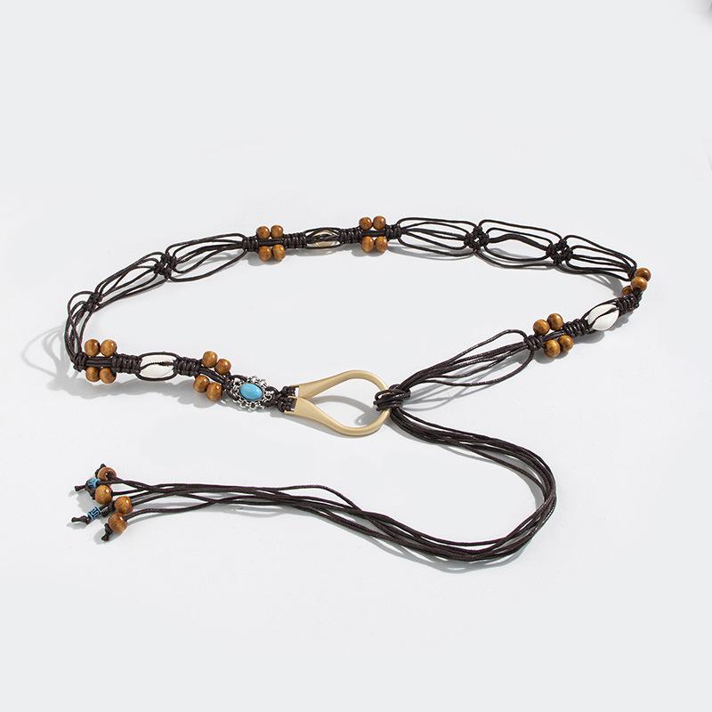 

Boho Belt Knotted Ethnic Style Handmade Wooden Beads and Shells Women s Belt Leisure Vacation Style Exquisite Waist Rope
