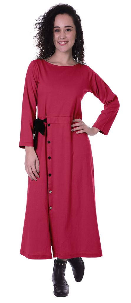 Moomaya Full Sleeves Maxi Dress Long Button Down Solid Casual Slit Dresses