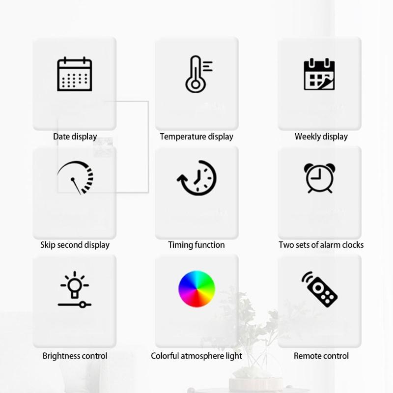 Large LED Wall Clock with Remote Control 2 Alarms Date Temperature Easy To Read Display for Home Decors Time Management