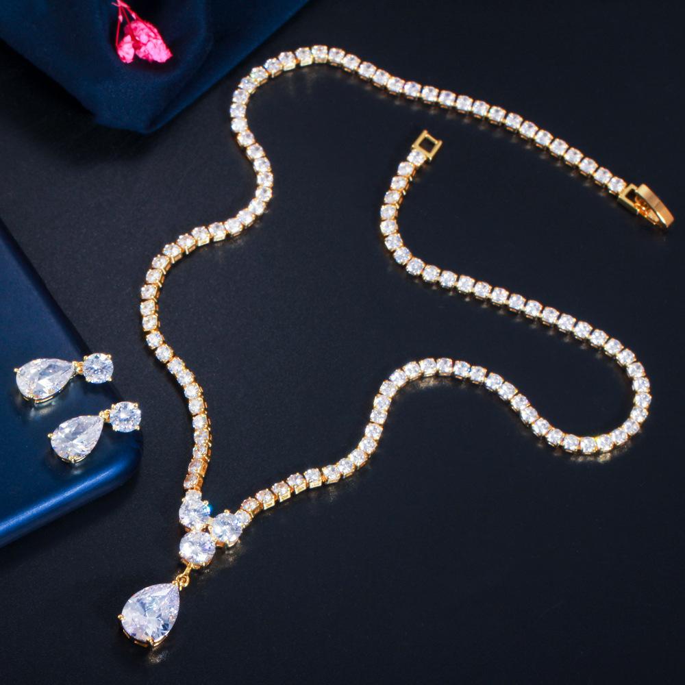 

Темпераментный набор украшений из циркона в форме капли воды: ожерелье и серьги для невесты, свадебный комплект