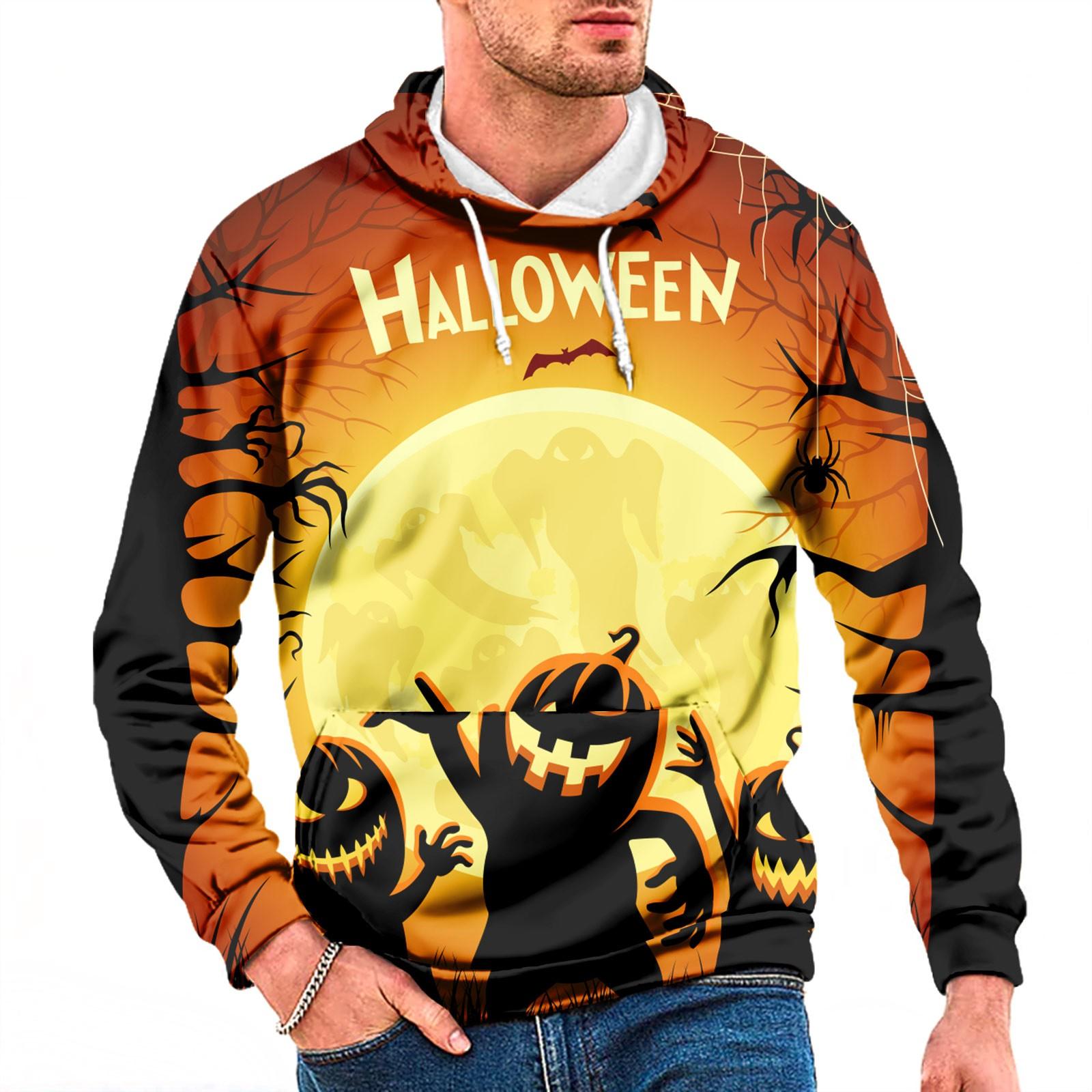 

Осенний мужской свитер с цифровым принтом и большим капюшоном на Хэллоуин, новый большой базовый свитер XXXXXL светло-коричневого