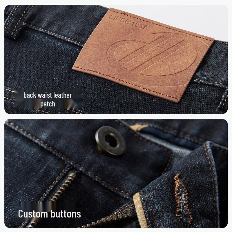 Hongdou Men's Thickened Brushed Straight-Leg Jeans