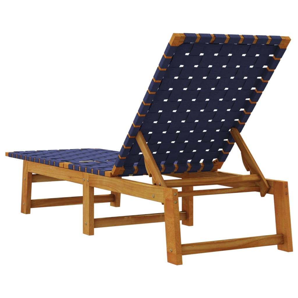 2 Piece Sun Lounger Set Dark Blue Solid Acacia Wood and Fabric